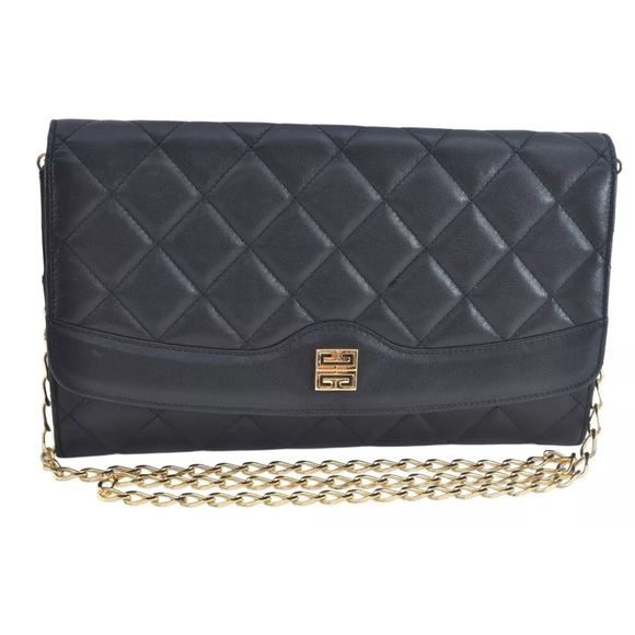 AUTH GIVENCHY Leather Chain Shoulder Cross Body Bag Black - Picture 1 of 7